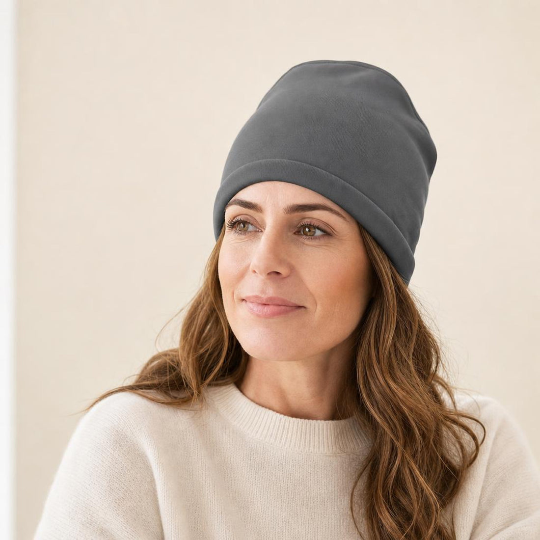 Calmcap worn rolled up as a cooling beanie